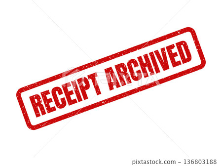 Distressed red rubber stamp displaying RECEIPT ARCHIVED text for document storage and management Distressed red rubber stamp displaying RECEIPT ARCHIVED text for document storage and management 136803188