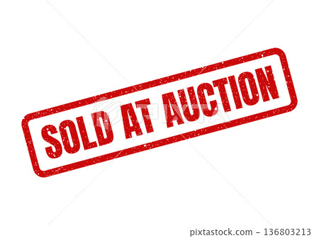 Distressed red rubber stamp displaying the important phrase sold at auction for business transactions 136803213