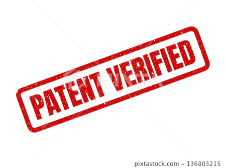 Distressed red rubber stamp displaying the important text PATENT VERIFIED for official documentation approval Distressed red rubber stamp displaying the important text PATENT VERIFIED for official documentation approval 136803215