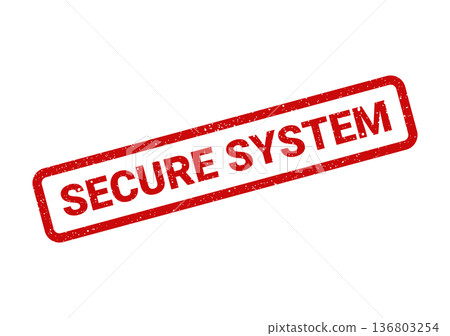 Distressed red rubber stamp featuring bold text SECURE SYSTEM in a rectangular frame, conveying digital protection Distressed red rubber stamp featuring bold text SECURE SYSTEM in a rectangular frame, conveying digital protection 136803254