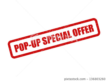 Distressed red rubber stamp featuring POP UP SPECIAL OFFER text, perfect for highlighting exclusive discounts and incentives 136803260