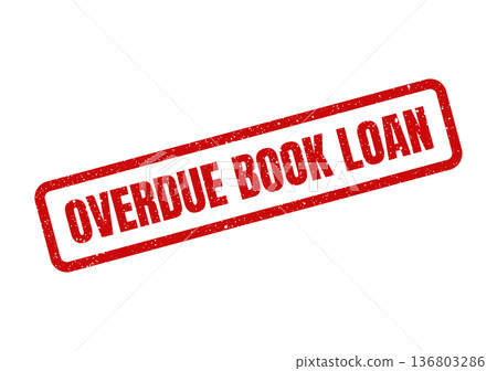Distressed red rubber stamp for an overdue book loan, indicating library or educational resource return dates 136803286