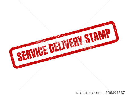 Distressed red rubber stamp graphic conveying service delivery stamp message, essential for postal or courier verification Distressed red rubber stamp graphic conveying service delivery stamp message, essential for postal or courier verification 136803287