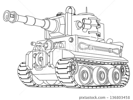 Stylized German tank. Silhouettes. A perspective view. Isolated on white background. Stylized German tank. Silhouettes. A perspective view. Isolated on white background. 136803458