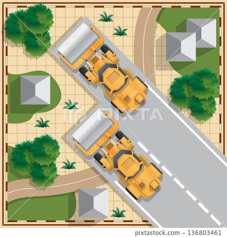 Construction of the road in the countryside. View from above. Vector illustration. Construction of the road in the countryside. View from above. Vector illustration. 136803461