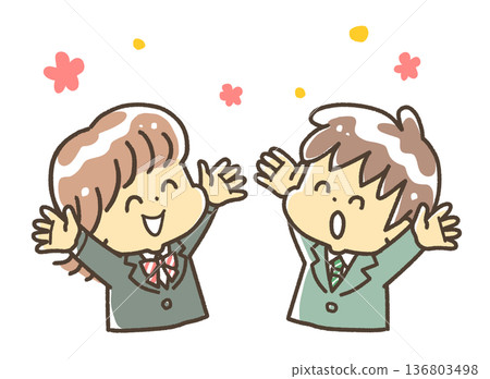 Two students raising their hands in joy Two students raising their hands in joy 136803498