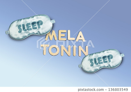 World sleep day. Sleeping mask with text. Health, well being and melatonin concept World sleep day. Sleeping mask with text. Health, well being and melatonin concept 136803549