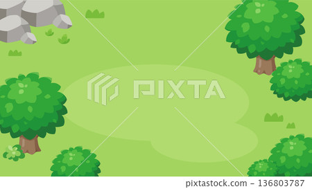 Background illustration of grassland and trees seen from above diagonally_16:9 136803787