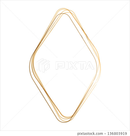 Abstract gold watercolor frame with soft rounded corners in a diamond shape. Layered brushstrokes create gentle texture on a simple white background. Ideal for a border or decorative element. Abstract gold watercolor frame with soft rounded corners in a diamond shape. Layered brushstrokes create gentle texture on a simple white background. Ideal for a border or decorative element. 136803919