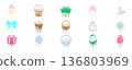 Easter Dripping Pastel Icon Set with Painted Eggs Basket Gift and Decorative Spring Elements EPS Vector Collection 136803969