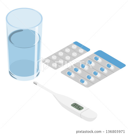 藥物、體溫計、水、等距 136803971