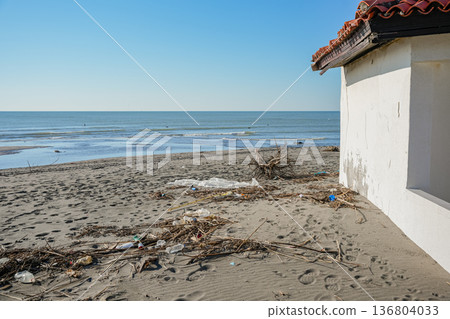 Abandoned Beach with Sea and Half Wall Abandoned Beach with Sea and Half Wall 136804033