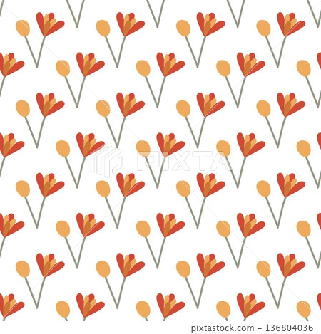 seamless botanical pattern with bright flowers on white background 136804036