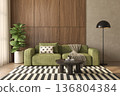 Mid century style conceptual dopamine interior room 3d illustration 136804384