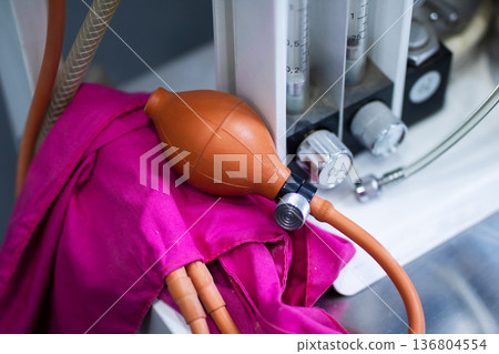 Detailed portrayal of medical monitoring apparatus with vibrant elements in clinical setting Detailed portrayal of medical monitoring apparatus with vibrant elements in clinical setting 136804554