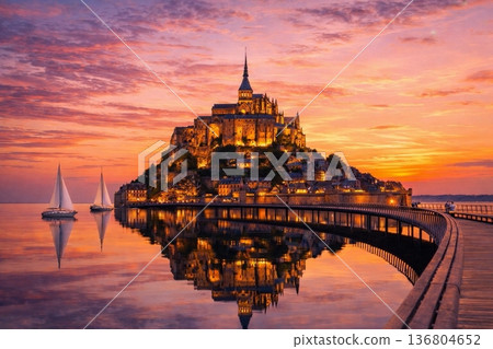 Mont-Saint-Michel Evening Sunset 136804652