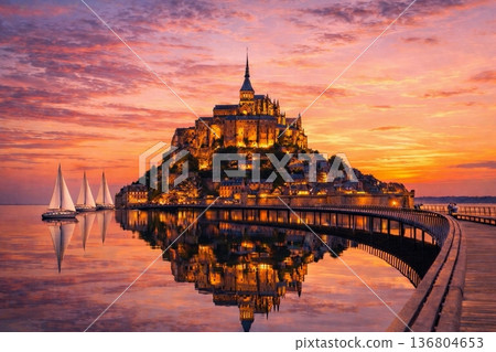 Mont-Saint-Michel Evening Sunset 136804653