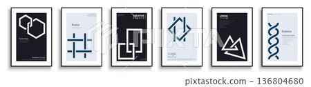 Collection of modern business covers, templates, backgrounds, placards, brochures, banners, flyers, magazines. Creative posters with digital symbol print. Science and technology design 136804680