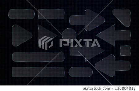 Transparent glass effect arrow frame. 3d light plastic texture, gradient vector rectangle. Square glossy plate, screen panel. Clear crystal blur shape, futuristic button reflect. Neon text overlay Transparent glass effect arrow frame. 3d light plastic texture, gradient vector rectangle. Square glossy plate, screen panel. Clear crystal blur shape, futuristic button reflect. Neon text overlay 136804812