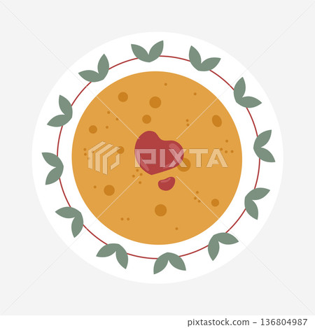 Maslenitsa breakfast. A plate of pancakes and strawberry jam. Vector illustration appetizing breakfast. Maslenitsa breakfast. A plate of pancakes and strawberry jam. Vector illustration appetizing breakfast. 136804987