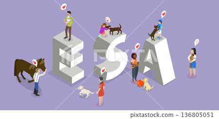 3D Isometric Flat Vector Illustration of ESA, Emotional Support Animal Banner Design 3D Isometric Flat Vector Illustration of ESA, Emotional Support Animal Banner Design 136805051