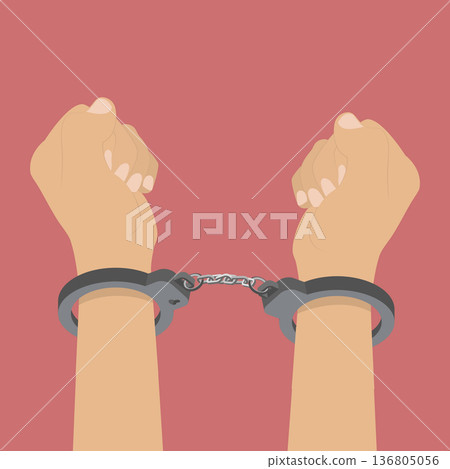 3D Isometric Flat Vector Illustration of Criminal In Handcuffs, Chained, Handcuffed Hands 3D Isometric Flat Vector Illustration of Criminal In Handcuffs, Chained, Handcuffed Hands 136805056