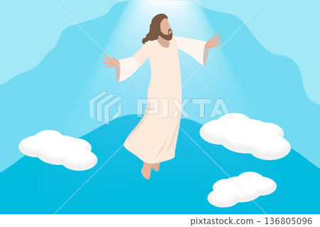 3D Isometric Flat Vector Illustration of Jesus Ascension, Jesus Christ In Divine Glory 3D Isometric Flat Vector Illustration of Jesus Ascension, Jesus Christ In Divine Glory 136805096