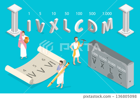 3D Isometric Flat Vector Illustration of Roman Numbers Introduction, Perfect For Children, Exploring Symbols And Concepts 3D Isometric Flat Vector Illustration of Roman Numbers Introduction, Perfect For Children, Exploring Symbols And Concepts 136805098