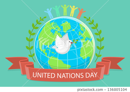 3D Isometric Flat Vector Illustration of United Nations Day, Celebration Poster 136805104