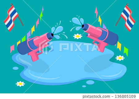 3D Isometric Flat Vector Illustration of Songkran Festival, Thai National Holiday 3D Isometric Flat Vector Illustration of Songkran Festival, Thai National Holiday 136805109