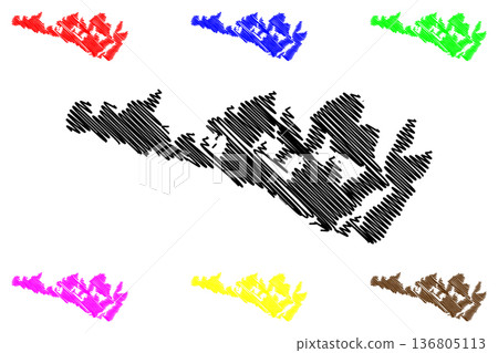 Manitoulin island (Canada, Ontario Province, North America, Lake Huron) map vector illustration, scribble sketch Manitoulin map 136805113