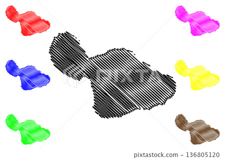 Maui island (United States of America, North America, US, USA, Hawaiian Islands, Hawaii) map vector illustration, scribble sketch Hawaii or The Valley Isle map Maui island (United States of America, North America, US, USA, Hawaiian Islands, Hawaii) map vector illustration, scribble sketch Hawaii or The Valley Isle map 136805120