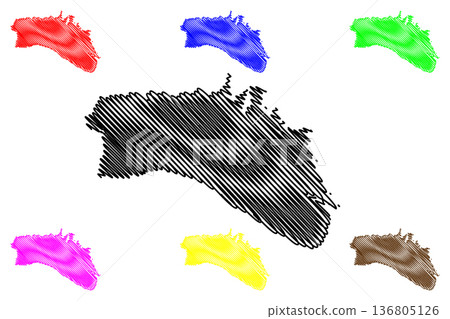 Menorca island (Balearic Islands archipelago, Mediterranean Sea, Kingdom of Spain) map vector illustration, scribble sketch Minorca map Menorca island (Balearic Islands archipelago, Mediterranean Sea, Kingdom of Spain) map vector illustration, scribble sketch Minorca map 136805126