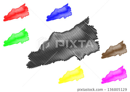 Milne Land island (Kingdom of Denmark, Greenland, North America) map vector illustration, scribble sketch Milneland map Milne Land island (Kingdom of Denmark, Greenland, North America) map vector illustration, scribble sketch Milneland map 136805129