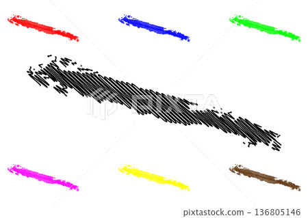 Mljet island (Republic of Croatia, Dalmatian Archipielago, Adriatic Sea) map vector illustration, scribble sketch Mljet map 136805146