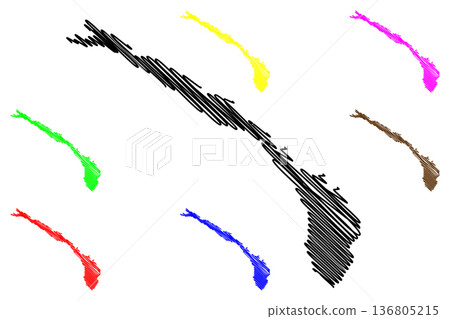 New Ireland island (Papua New Guinea, Bismarck Archipelago) map vector illustration, scribble sketch Latangai or Neumecklenburg map New Ireland island (Papua New Guinea, Bismarck Archipelago) map vector illustration, scribble sketch Latangai or Neumecklenburg map 136805215