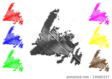 Newfoundland island (Canada, Newfoundland and Labrador Province, North America) map vector illustration, scribble sketch Newfoundland map 136805217