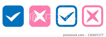 Checkmark vector icon. Wrong correct isolated signs white background. x symbol vote logo illustration 136805377