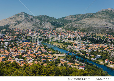 Amazing view of Trebinje city from the hill in a sunny day. Travel destination in Bosnia and Herzegovina. Amazing view of Trebinje city from the hill in a sunny day. Travel destination in Bosnia and Herzegovina. 136805558