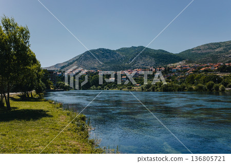 Amazing view of Trebinje city and the river in a sunny day. Amazing view of Trebinje city and the river in a sunny day. 136805721