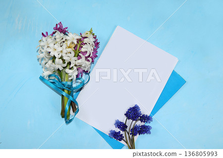 Abstract spring floral background, banner, minimal holiday concept. Greeting card for mother's day, happy birthday, wedding, gift for loved ones, place for text, 136805993
