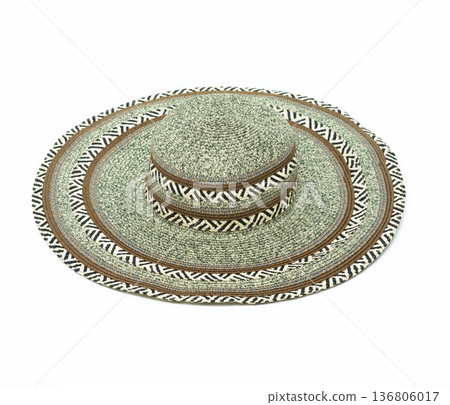women's hat with a brim on a white isolated background women's hat with a brim on a white isolated background 136806017