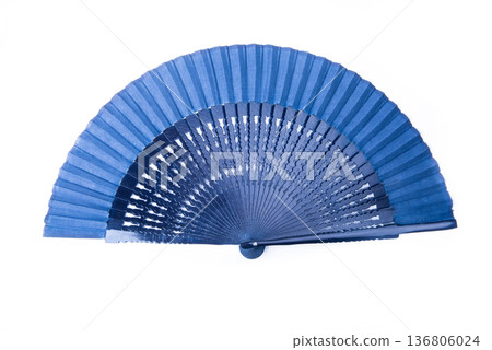 Open dark blue fan on white isolated background. Open dark blue fan on white isolated background. 136806024