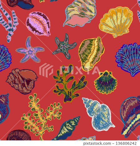seamless pattern with seashells 136806242