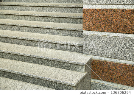 Detail of a house facade. New granite stairs. Detail of a house facade. New granite stairs. 136806294