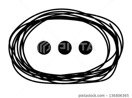 Hand drawn speech bubble with ellipsis dots scribble outline comic chat symbol message typing pause dialog communication icon doodle style graphic element 136806365