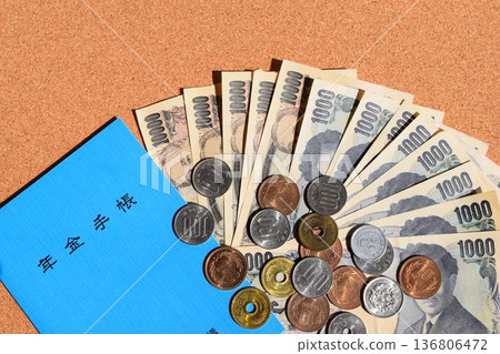 Pension book and currency Pension image Pension book and currency Pension image 136806472