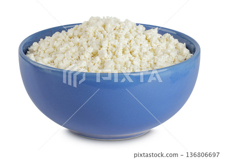 Cottage Cheese, Curd in ceramic bowl isolated on white background with full depth of field Cottage Cheese, Curd in ceramic bowl isolated on white background with full depth of field 136806697