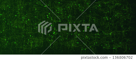 Cyber Network Data Technology Digital Security Green Circuit Grid Nodes Encryption Blockchain Ai Cloud Computing Interface Abstract Background Futuristic Hud Matrix Vector Illustration. 136806702