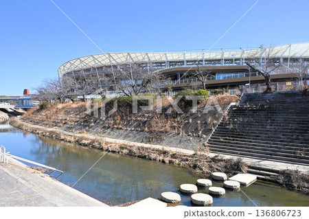Nagoya City Mizuho Park Athletics Stadium and Yamazaki River 136806723